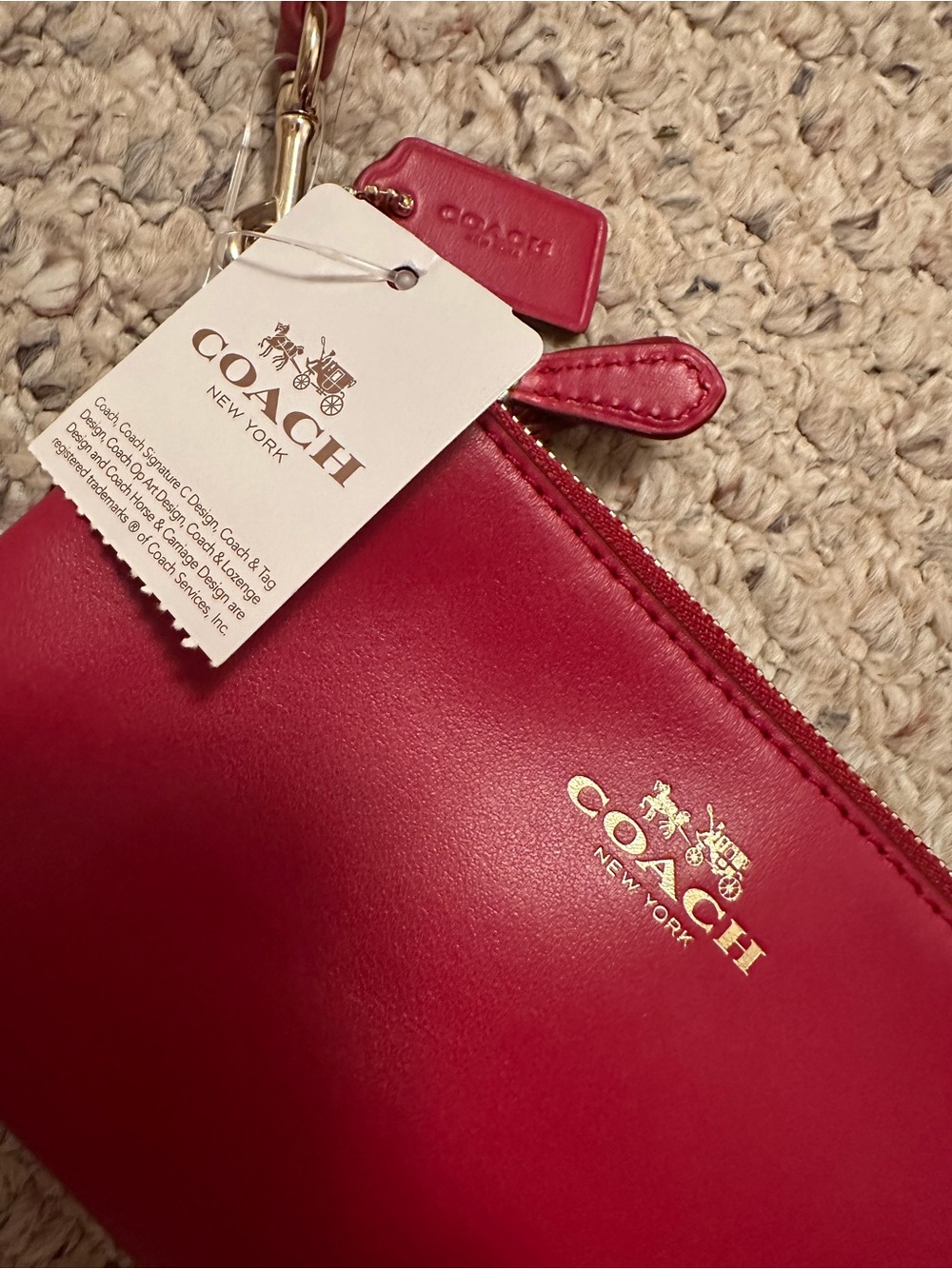 Coach Red Leather Zip Wristlet with Gold Logo